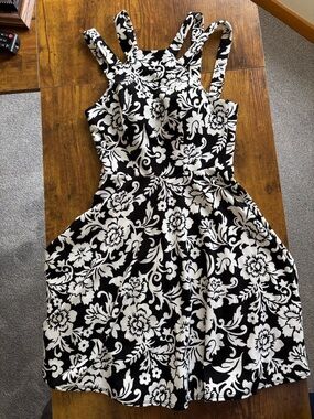B Darlin Black and White Floral Strappy Mini Dress